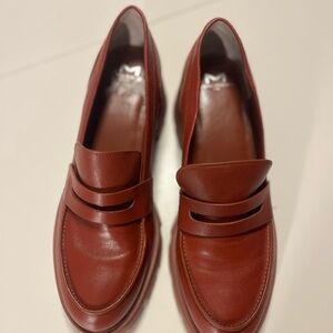 Marc Fisher Women's Leather Penny Loafers in Brown Red